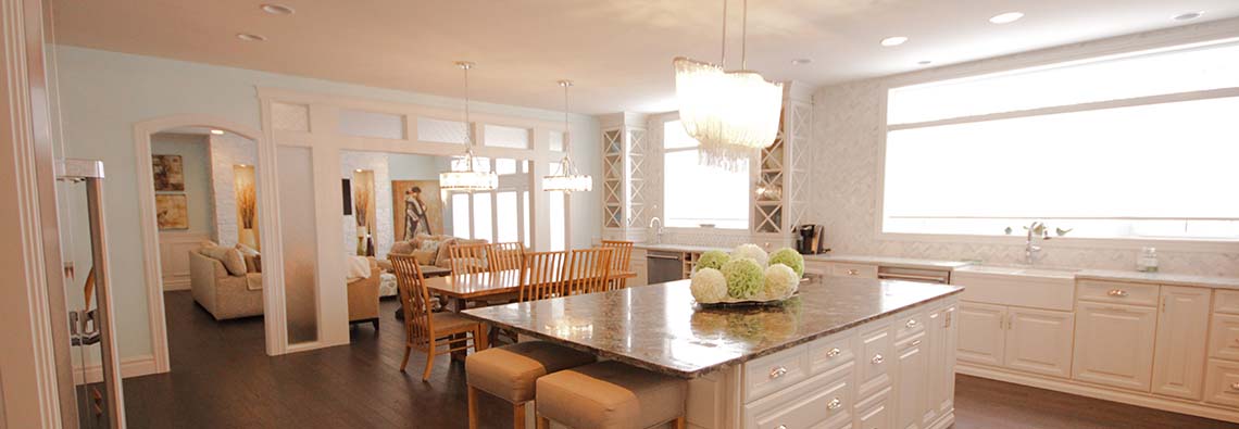 image of an open concept kitchen with center island